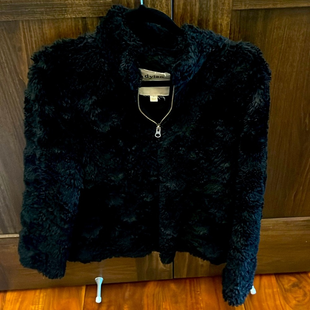 Black Dylan fuzzy jacket. Dress up or down!